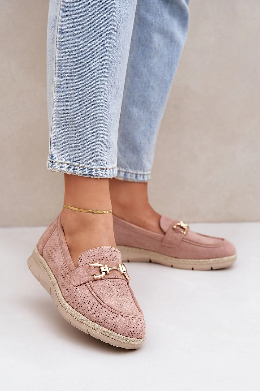 Mocassins pour femmes élégance et confort suédine écologique plateforme jute décoration dorée style tendance printemps été