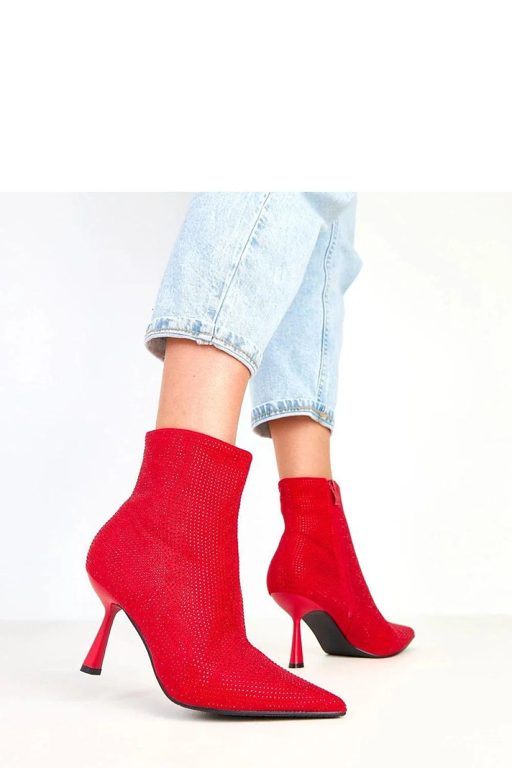 bottines femme rouges cuir suédé écologique microstrass zircons scintillants bout pointu talon aiguille tige haute cheville zippée confortable soirée