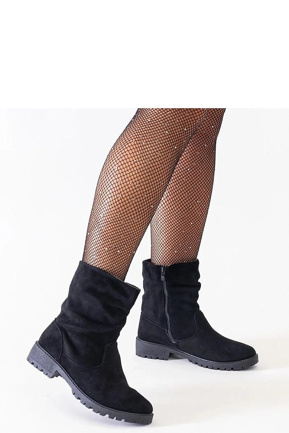 Bottes Solea femmes éco-suede noires style casual utilitaire semelle épaisse fermeture éclair latérale cuisse mi-hauteur