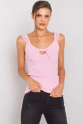 débardeure féminine coton léger respirant rose pastel dentelle bretelles larges côtelé extensible encolure décolleté nœud décoratif coupe ajustée confortable polyvalent
