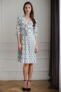 Robe de cocktail femme polyester élasthanne élégante motifs géométriques manches kimono confort soirée chic