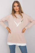 Sweatshirt femme design cœur love doré beige rosé coton polyester manches longues encolure ronde coupe ample