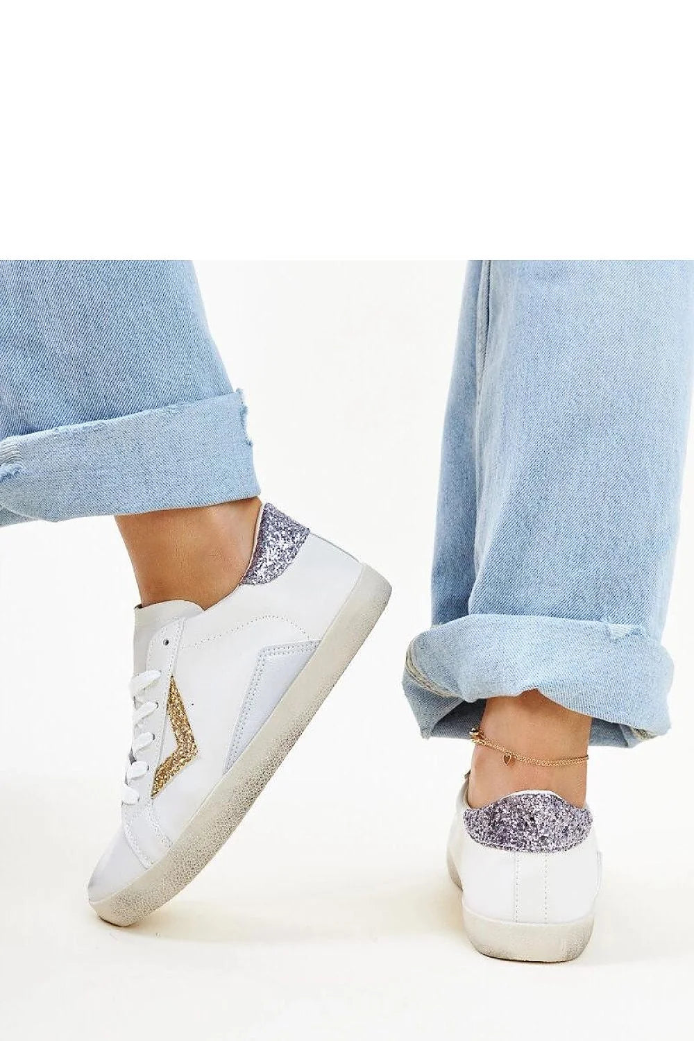 Baskets femmes design moderne cuir synthétique paillettes violettes dorées semelle épaisse confortable style casual chic