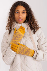 gants femme hiver moutarde beige losanges maille jacquard suédine paume manchette longue côtelés doux chaud isolant coton élasthanne brodée tactile