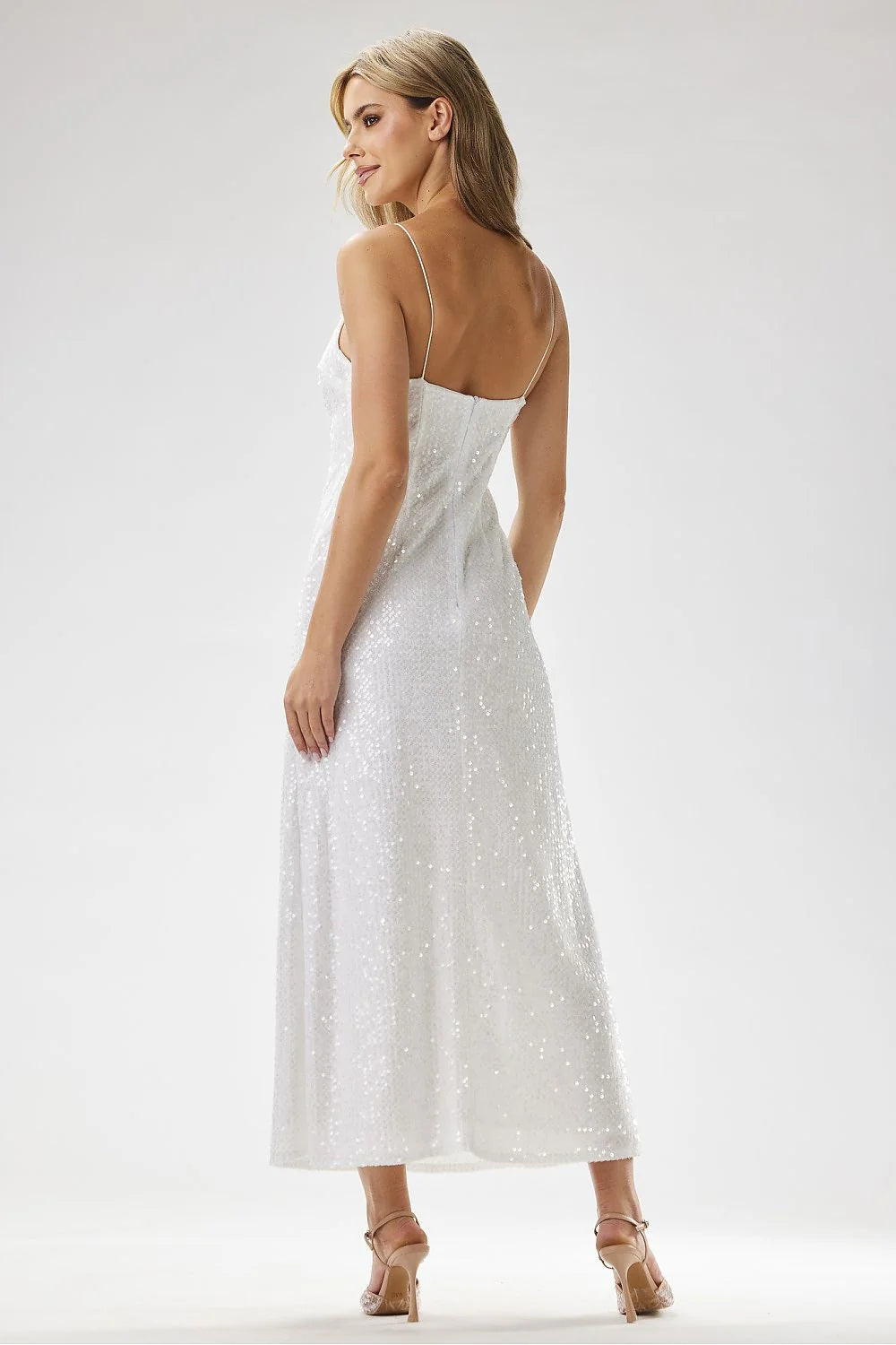Robe longue élégante soirée velours paillettes encolure V bretelles fines dos nu occasions spéciales femmes