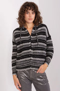cardigan badu pull tricoté capuche cordons manches longues coupe légèrement ample rayures noir gris urbain décontracté polyvalent confortable