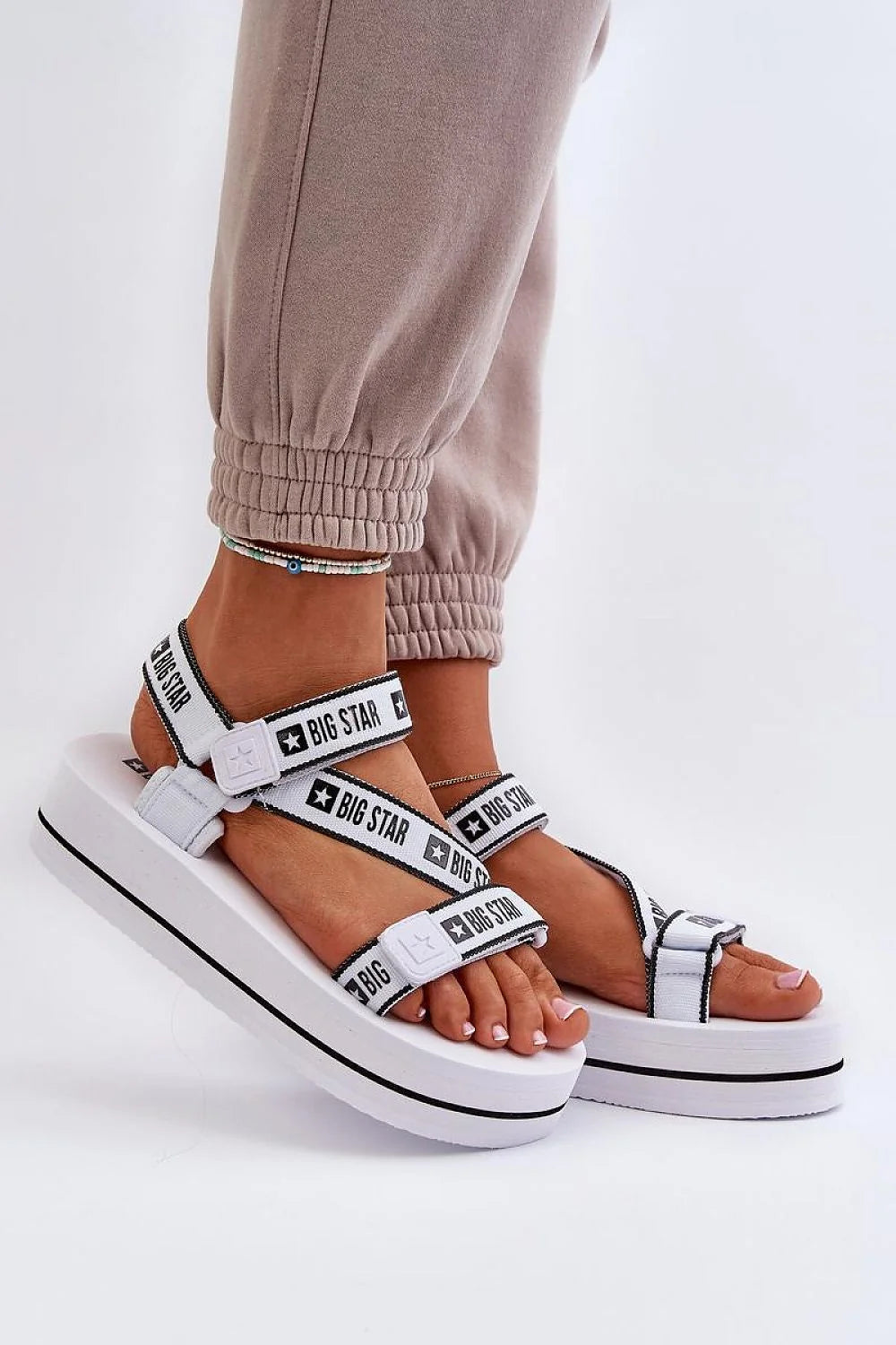 Sandales femmes style moderne confort plateforme blanche sandales été tissu velcro logo big star