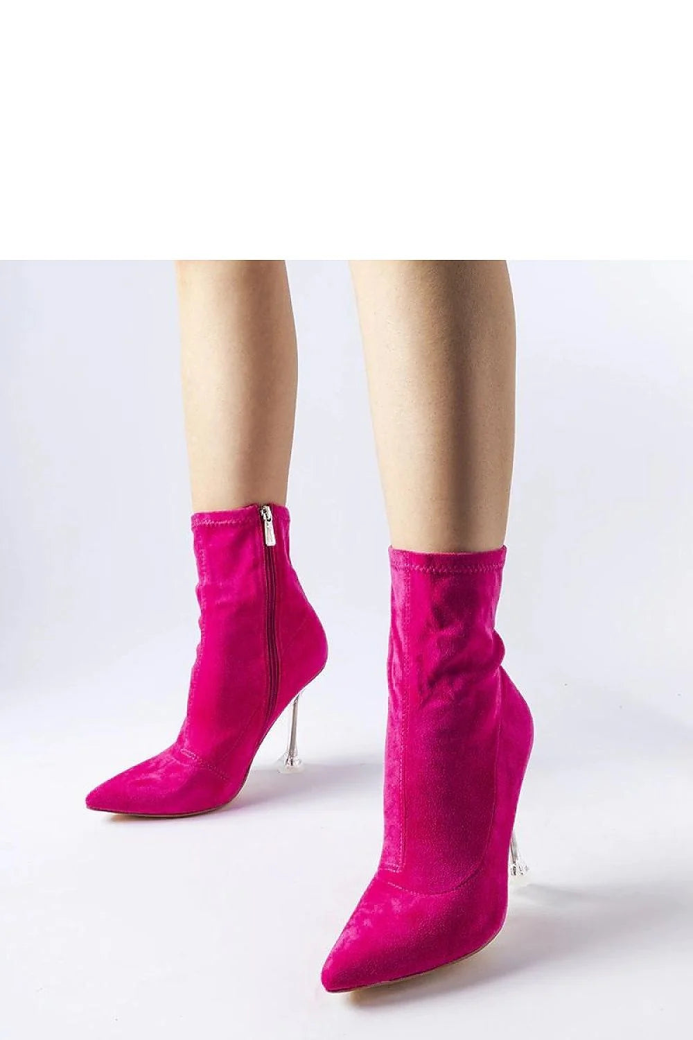 Bottines à talons stiletto fuchsia effet velours cuir écologique ajustée cheville fermeture éclair latérale femme modernes audacieuses