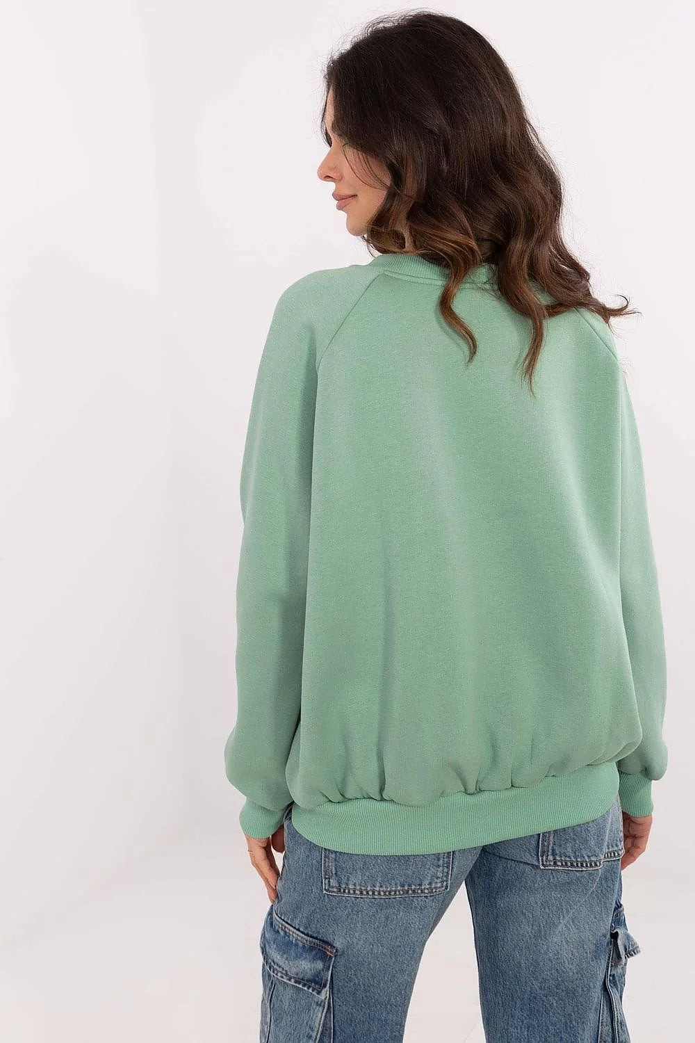 Sweatshirt pour femme Carolina vert menthe style universitaire coton longues manches raglan col rond sport casual
