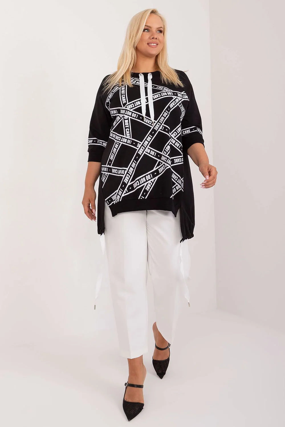 Chemisier grande taille Relevance coupe ample style moderne graphique lettrage strass coton élasthanne manches 3/4 encolure ronde