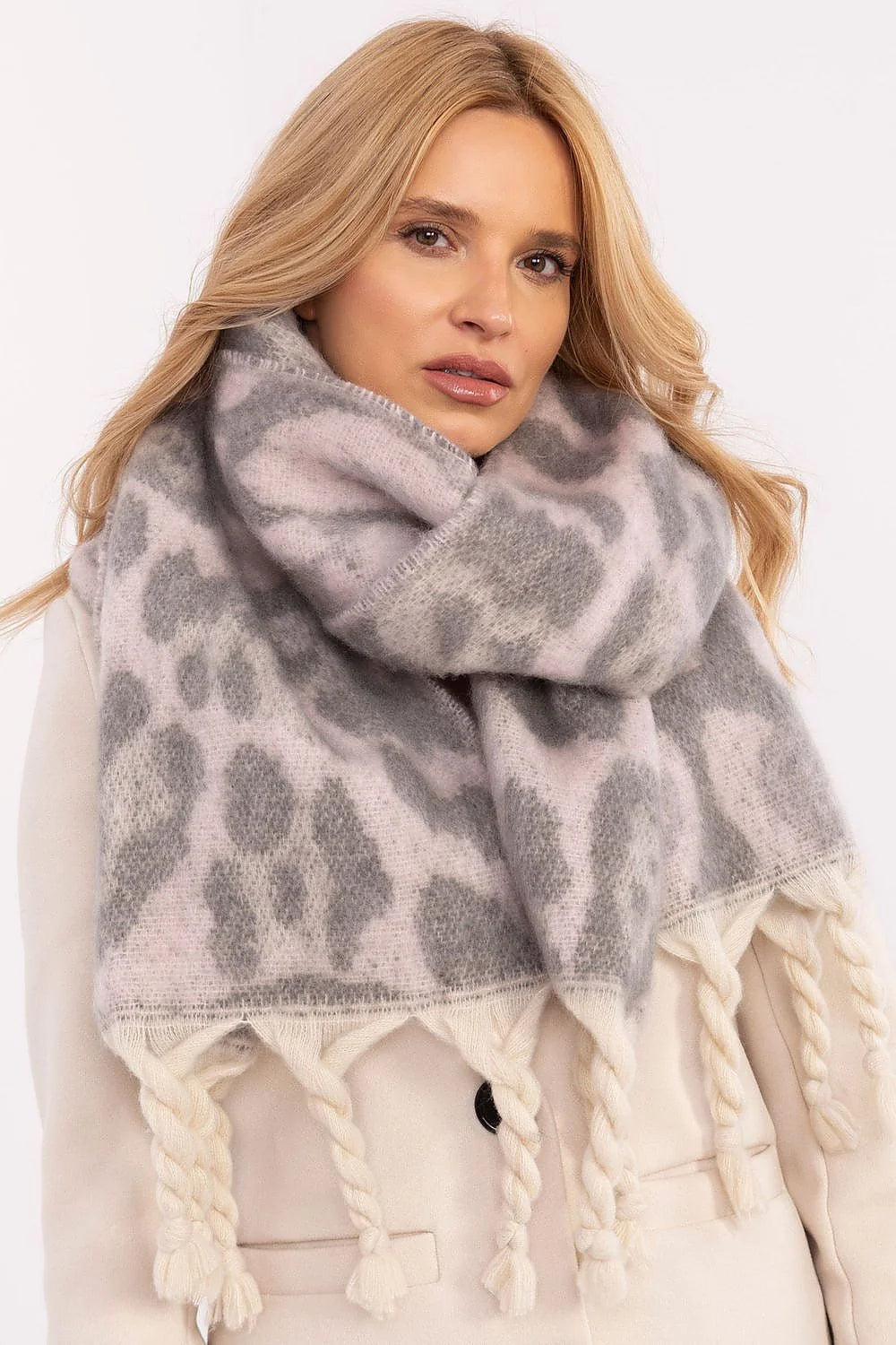 Écharpe élégante pour femme en polyester motif léopard franges longueur 214 cm hiver mode châle tendance