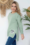 sweatshirt hajdan femme coupe longue oversize tunique vert menthe coton biologique elasthanne molleton doux manches longues zipper latéral