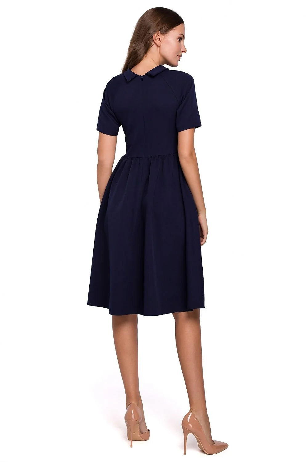 Robe en polyester élasthanne rouge vif élégante manches courtes col rond jupe évasée femme