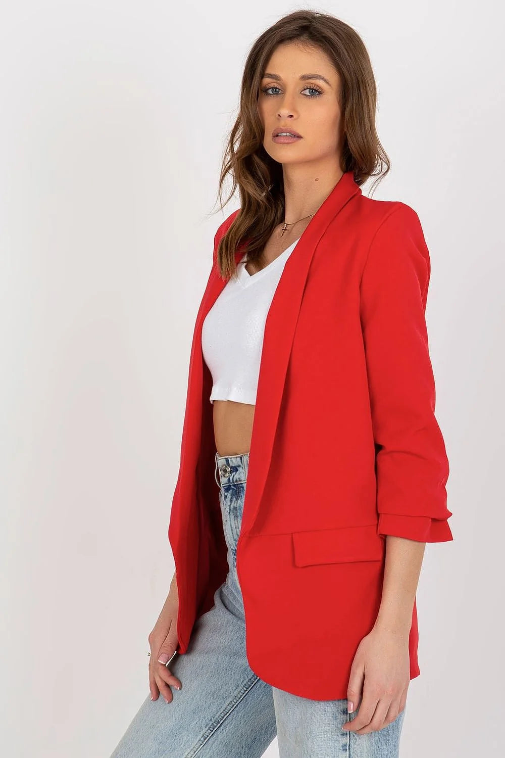 Blazer pour femme rouge vif ajusté manches longues style moderne coupe élégante polyester 95% élasthanne 5% Vest Italy Moda