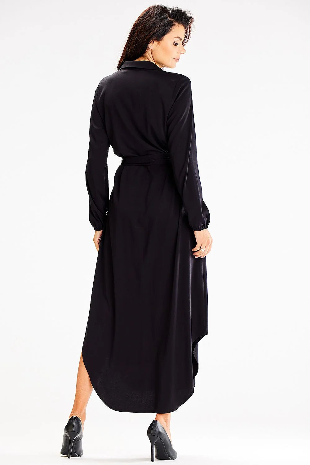 Robe de jour awama longue manches longues ceinture taille ajustable poches front viscose élasthanne femme