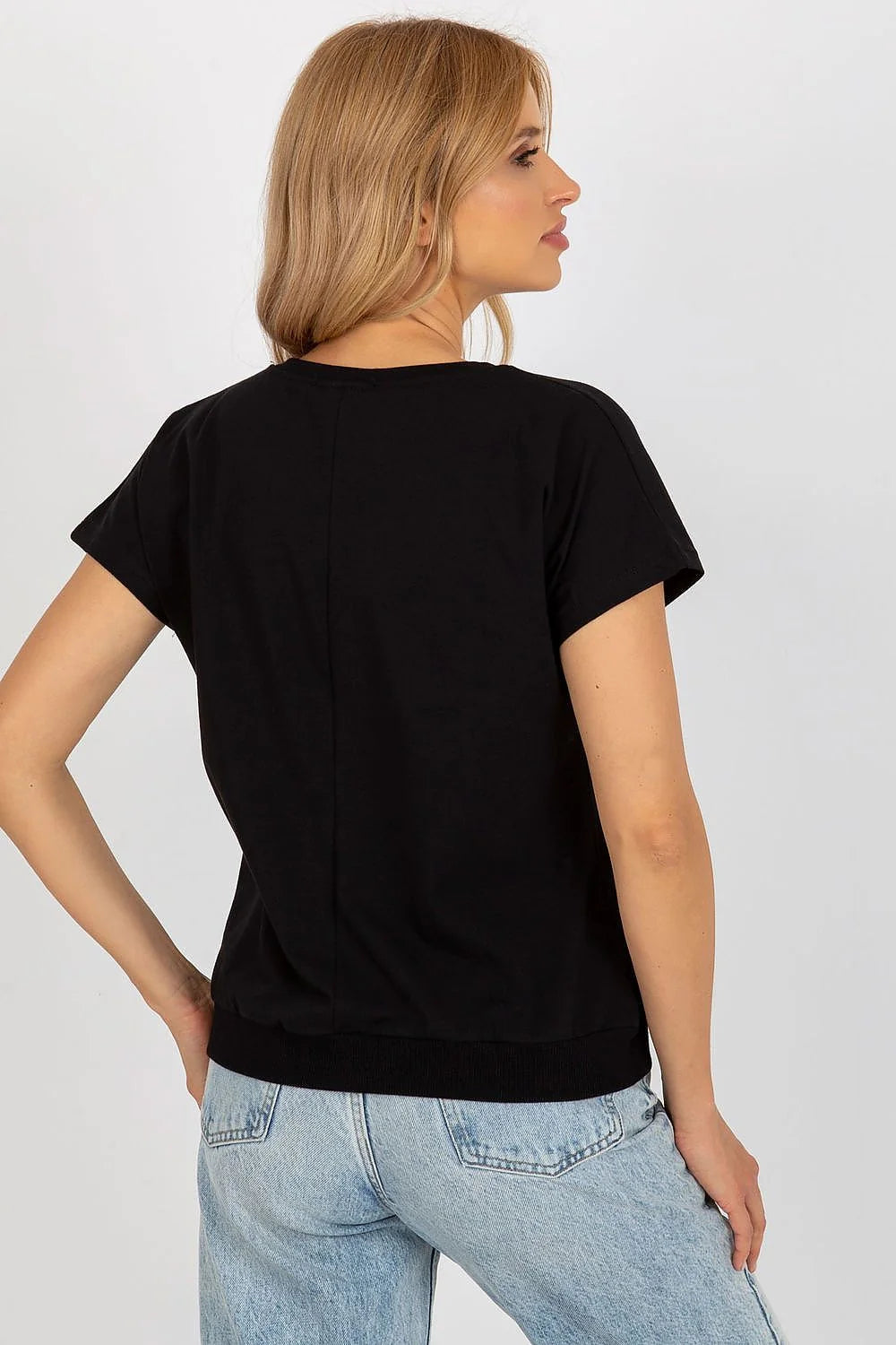 T-shirt femme Rue Paris floral métallisé manches courtes encolure ras du cou coupe ample