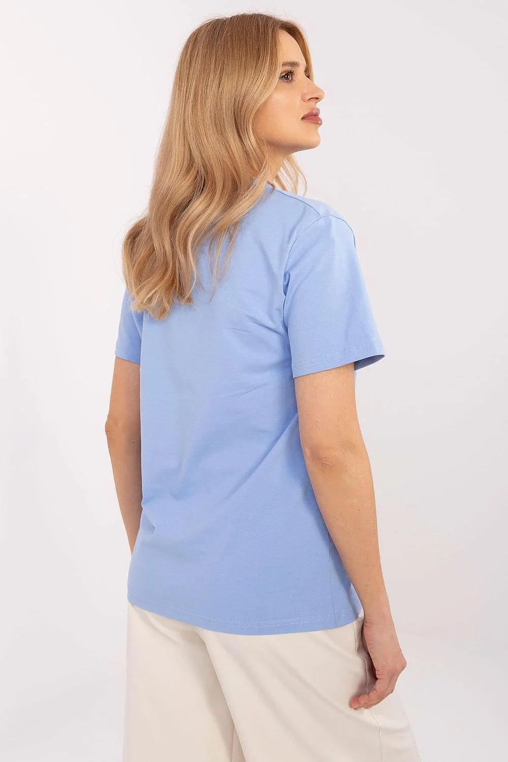 T-shirt pour femme style décontracté coton doux message inspirant Something Beautiful_waiting horizon motifs léopard bleu pastel noir argenté manches courtes col rond ajustement parfait