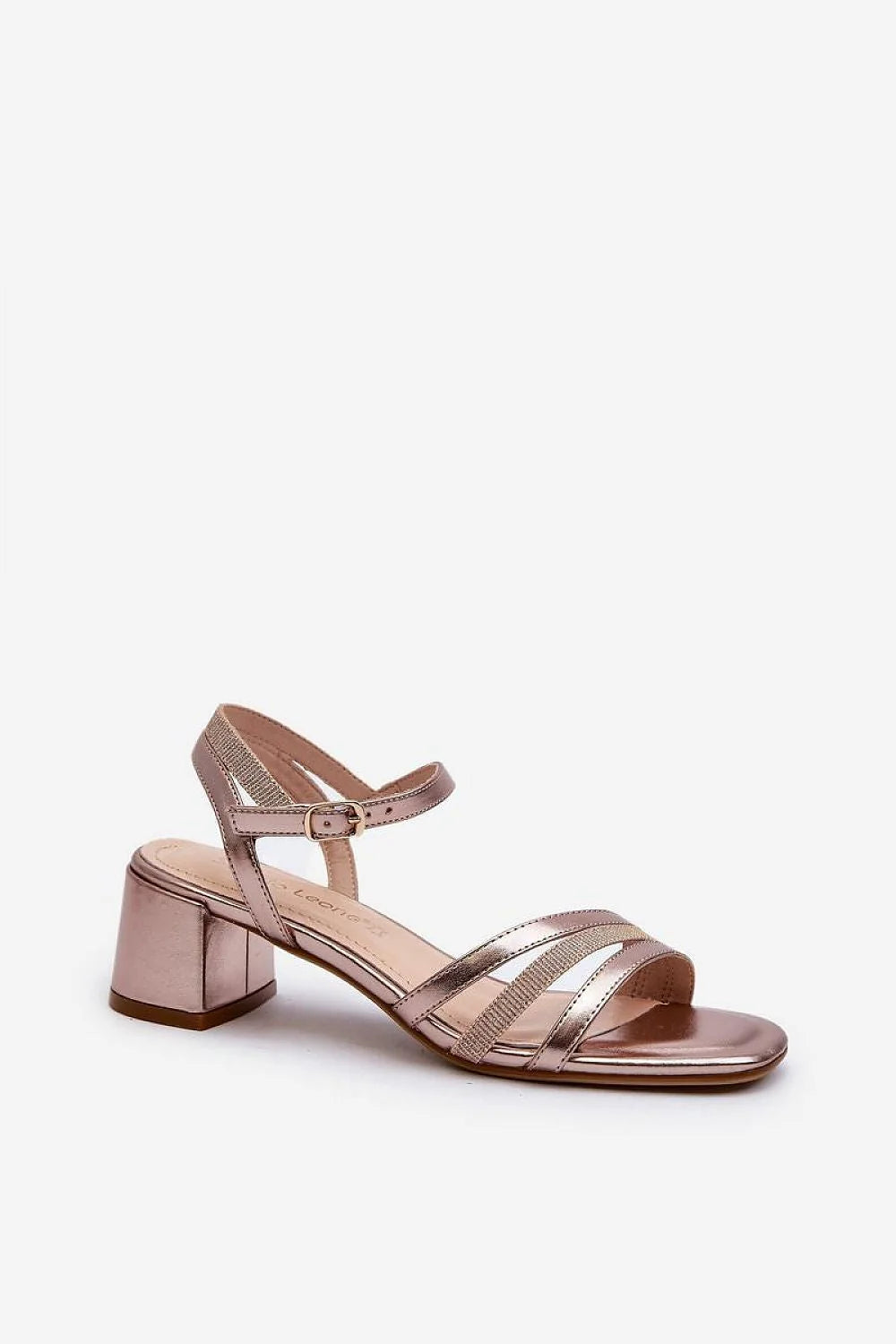 Sandales à talons Step in style en cuir artificiel rose doré pour femmes, style élégant, confortable, occasion estivale