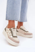 baskets femme plateforme beige rosé suédé kaki métallisé doré mesh respirant cuir écologique lacets contrastants semelle compensée blanche