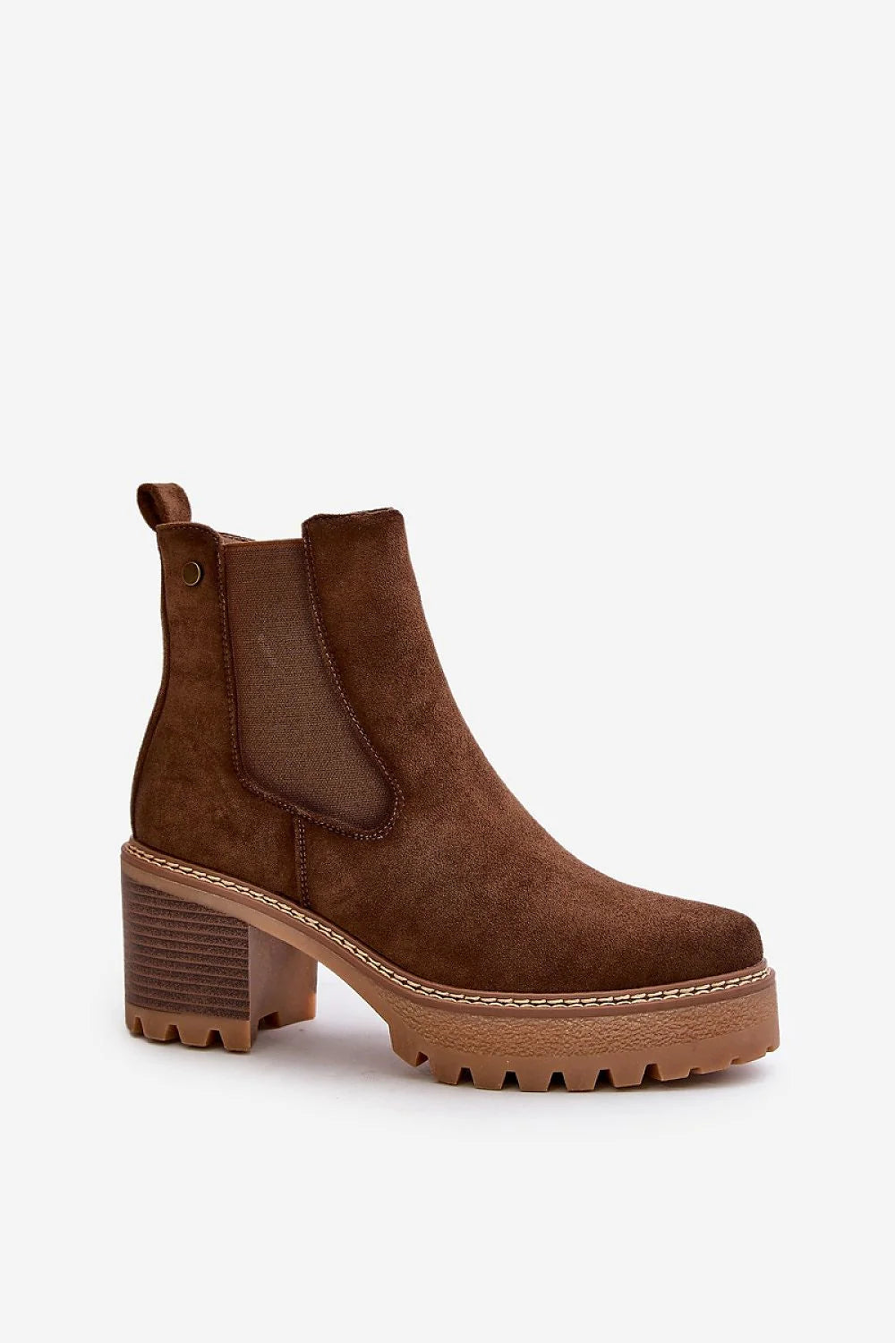 Bottines femmes écopeluche marron talon moyen stable Chelsea élastiques fermeture éclair latérale doublure peluche douce automne hiver