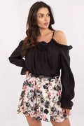 Chemisier Italy Moda bohème épaules dénudées fleur col cœur manches longues élastiquées jupe courte floral années 50