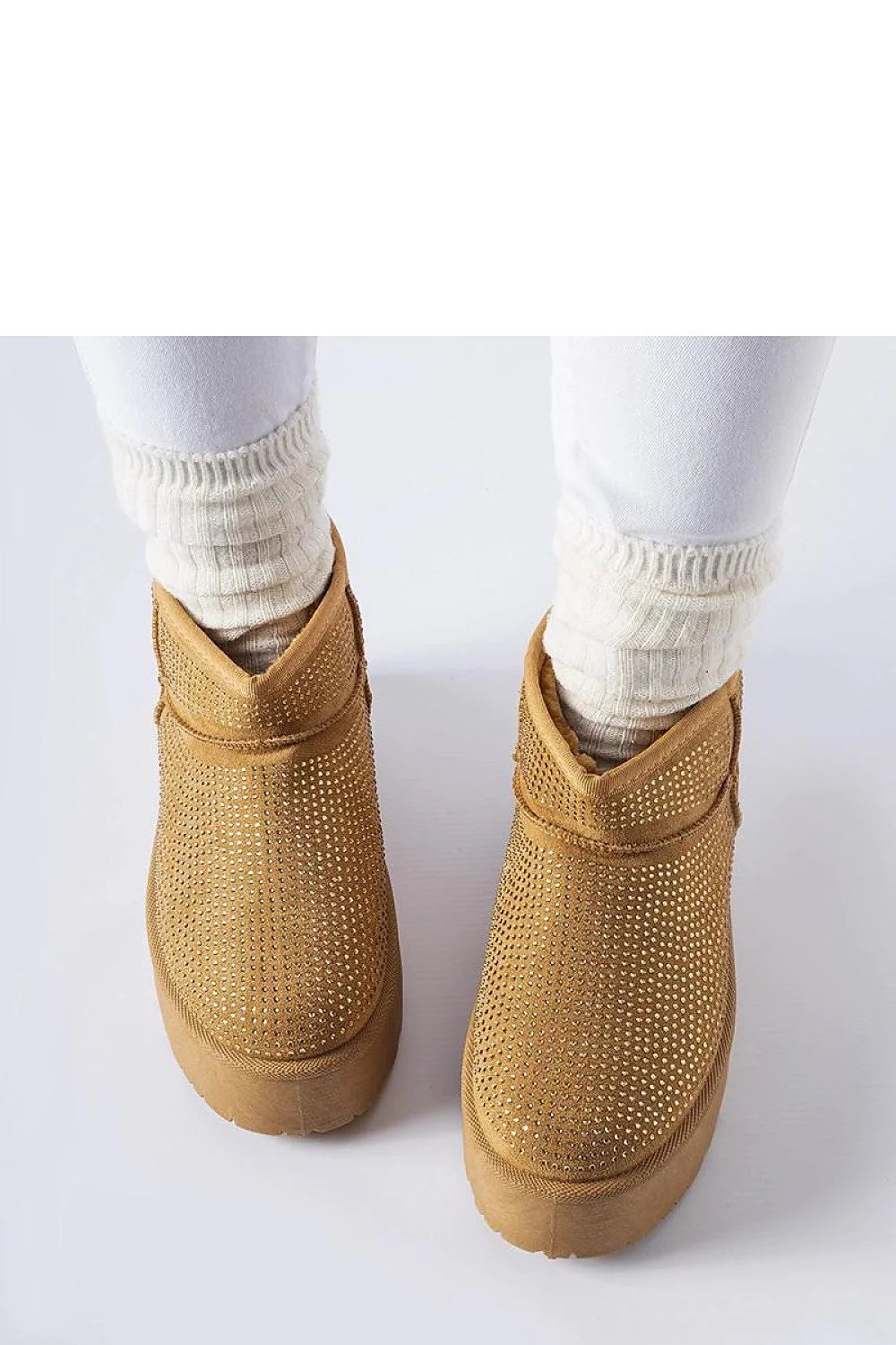 bottines femme courtes suédine effet daim camel microstrass scintillants plateforme épaisse crantée bout rond doublure chaude