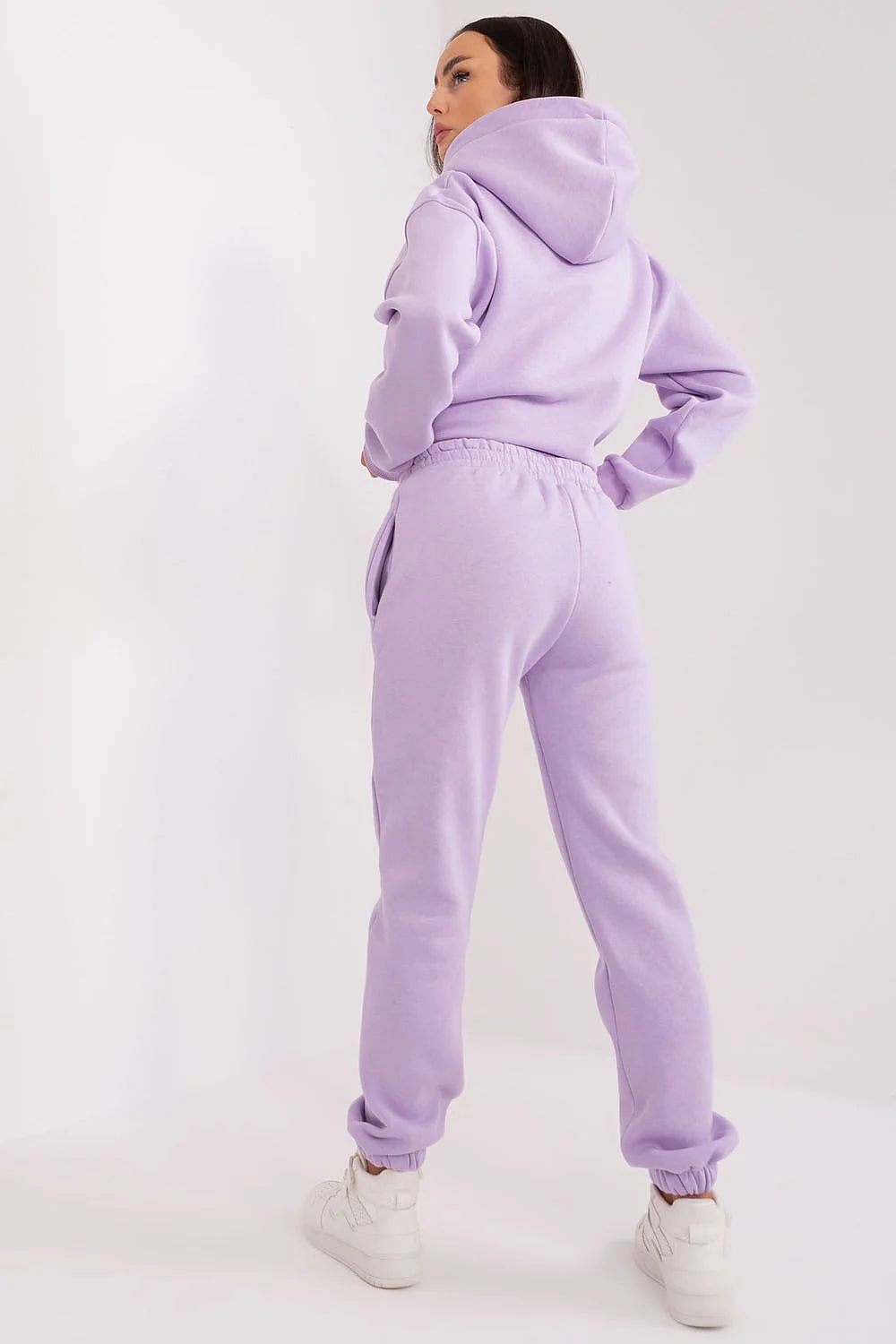 Ensemble de survêtement pour femme style urbain couleur lavande matériau en coton sweat à capuche joggers à cordon