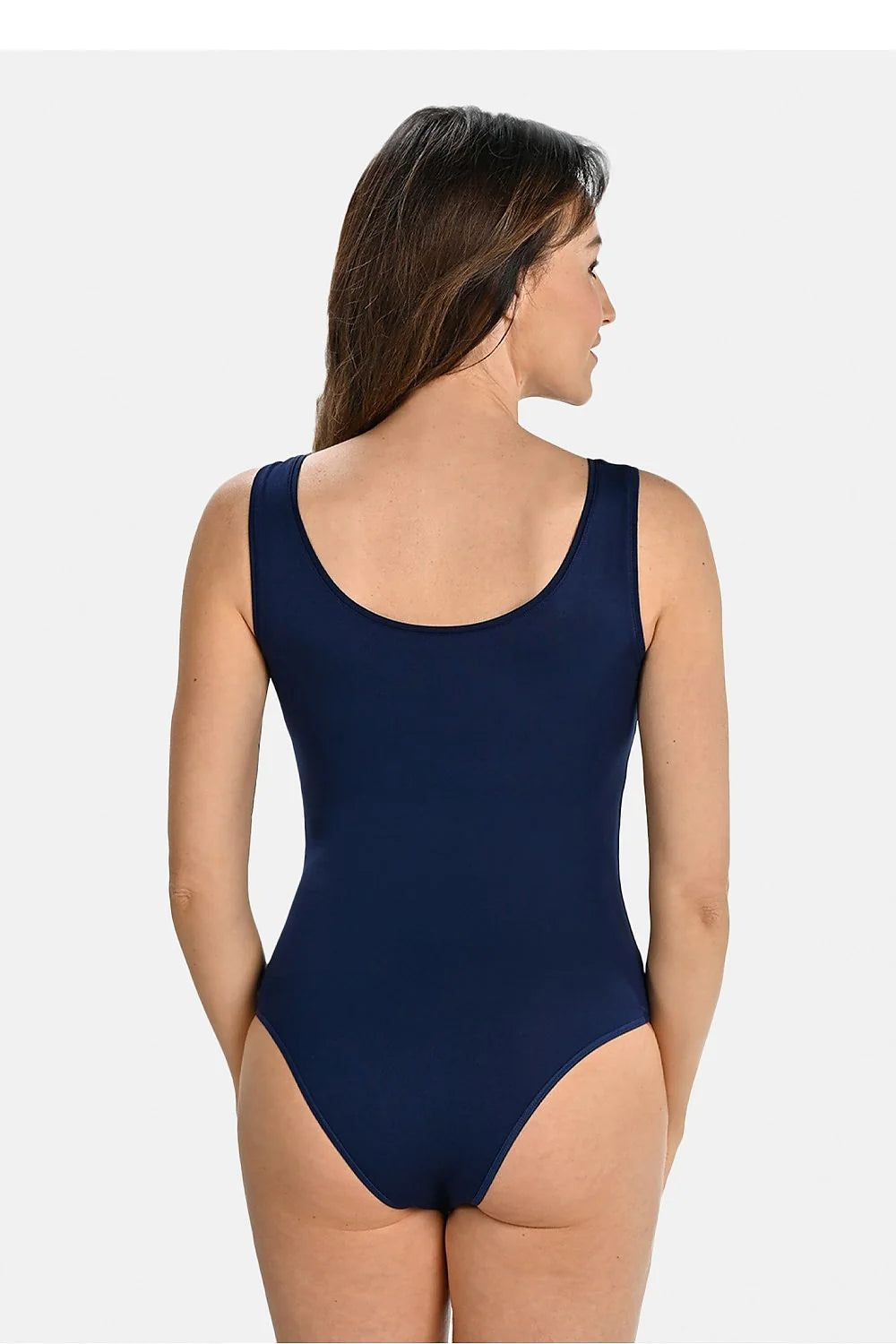 Body Teyli élégant design classique large bretelles encolure ronde couleur bleu marine matériau doux coton élasthanne ajusté coupe féminine