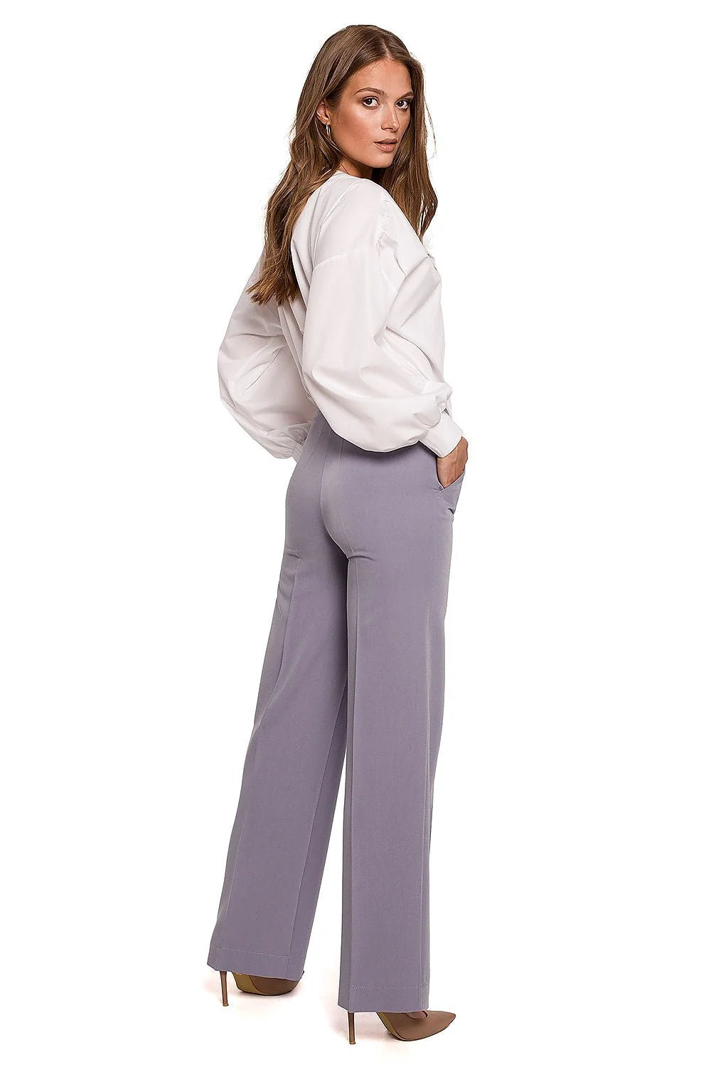 Pantalon Makover long droit taille haute structuré stretch élasthanne polyester rayon confortable ajusté élégant professionnel intemporel boutons dorés ourlets