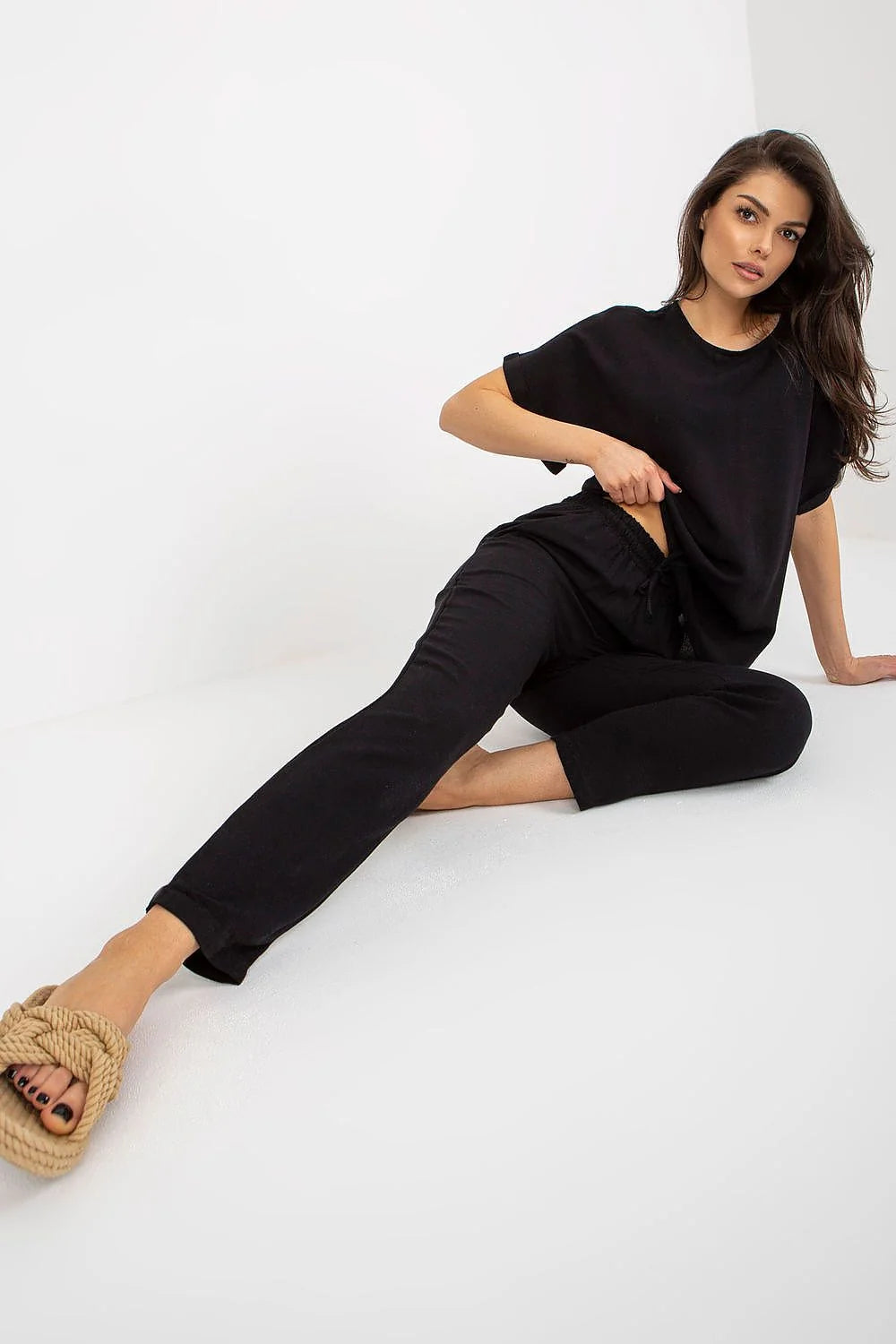 Ensemble Rue Paris style moderne minimaliste casual chic noir femme mélange coton len viscose été occasion ville détente