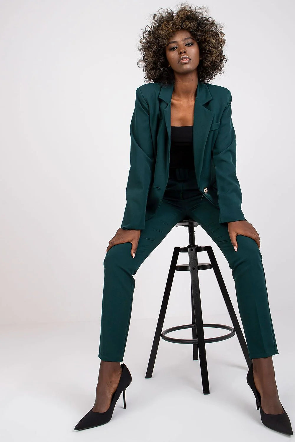 Veste femme Italy Moda vert foncé longue manches longues style élégant coupe ajustée matériau synthétique