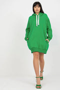 sweatshirt femme oversize robe hoodie molleton vert émeraude coupe droite décontractée manches raglan capuche cordon blanc contrastant poches kangourou chaud