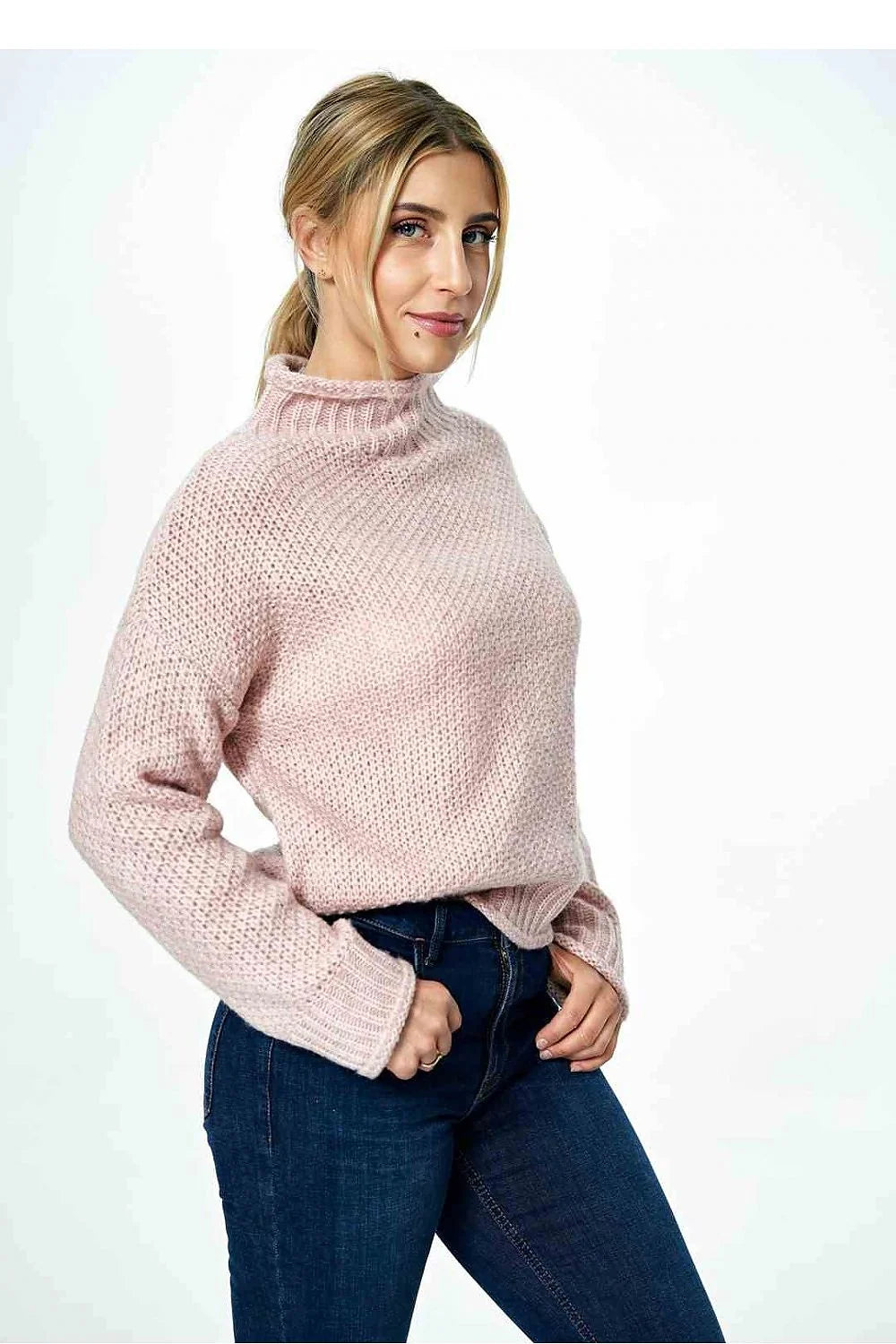 Chandail Figl pull ample col roulé manches longues maille douce laine acrylique sweater femme occasion hiver