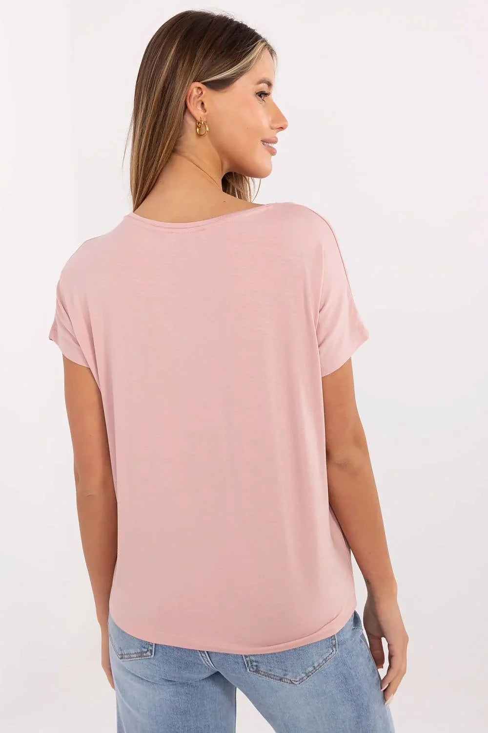 T-shirt féminin décontracté manches courtes encolure ronde imprimé LIVE LOVE ENJOY here and now rose pâle