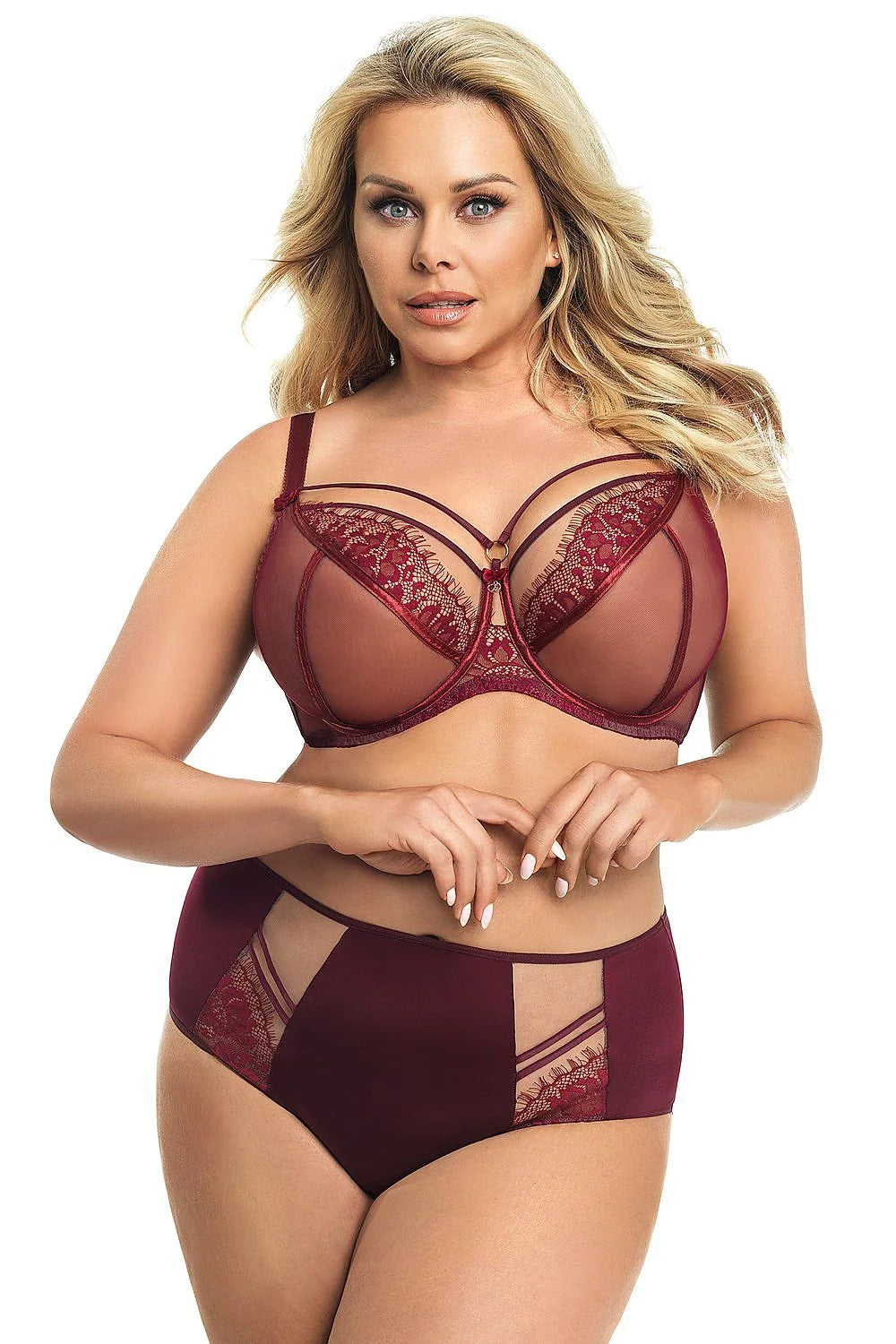 Soutien-gorge balconnet dentelle bordeaux sexy élégant broderies florales transparence féminine confort ajustable