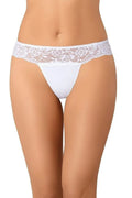 Strings Teyli en dentelle et maille, coton doublé, ceinture élastique, style triangle et bande fine, blanc pur pour femme
