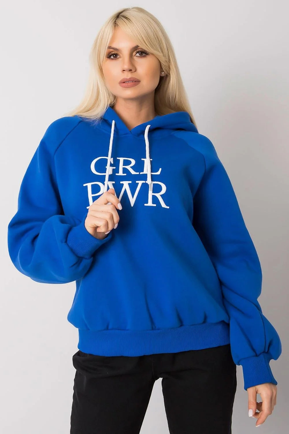 Sweatshirt femme oversize coton polyester bleu vif urbain moderne confortable manches longues GRL PWR