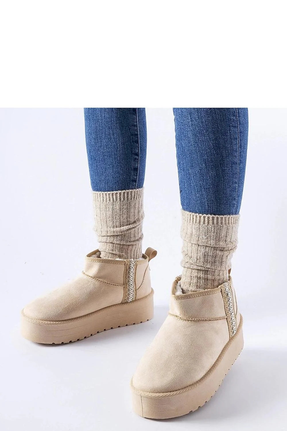 Bottines pour femmes style décontracté design minimaliste tige basse suédine beige clair semelle caoutchouc épaisse