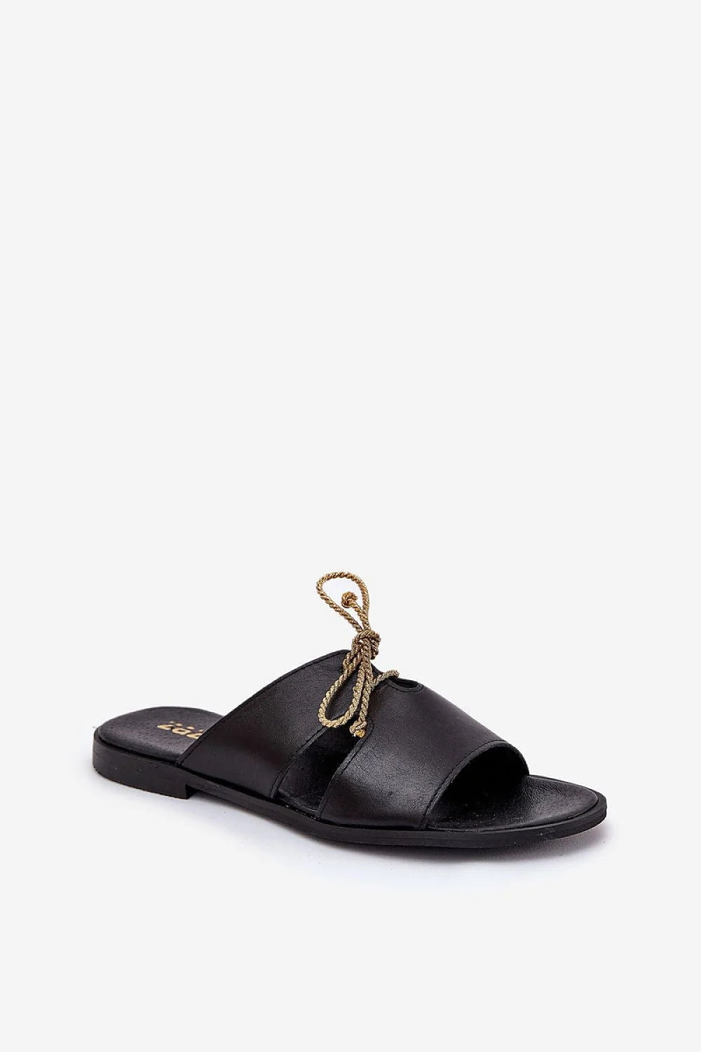 Sandales pour femmes en cuir naturel Step in style, style moderne, confort maximal, couleur noire, laces dorées, occasion été, taille ajustable