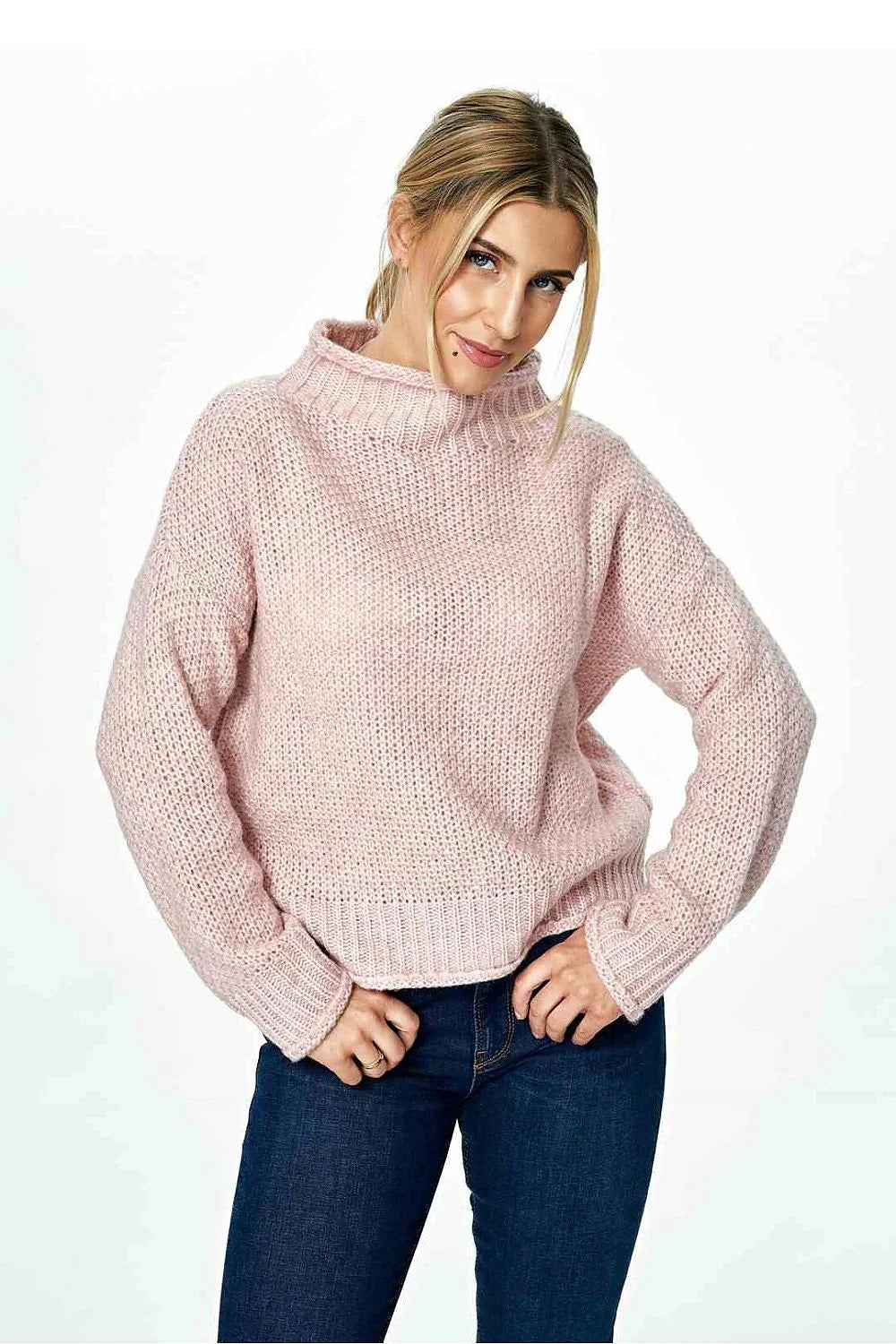 Chandail Figl pull ample col roulé manches longues maille douce laine acrylique sweater femme occasion hiver