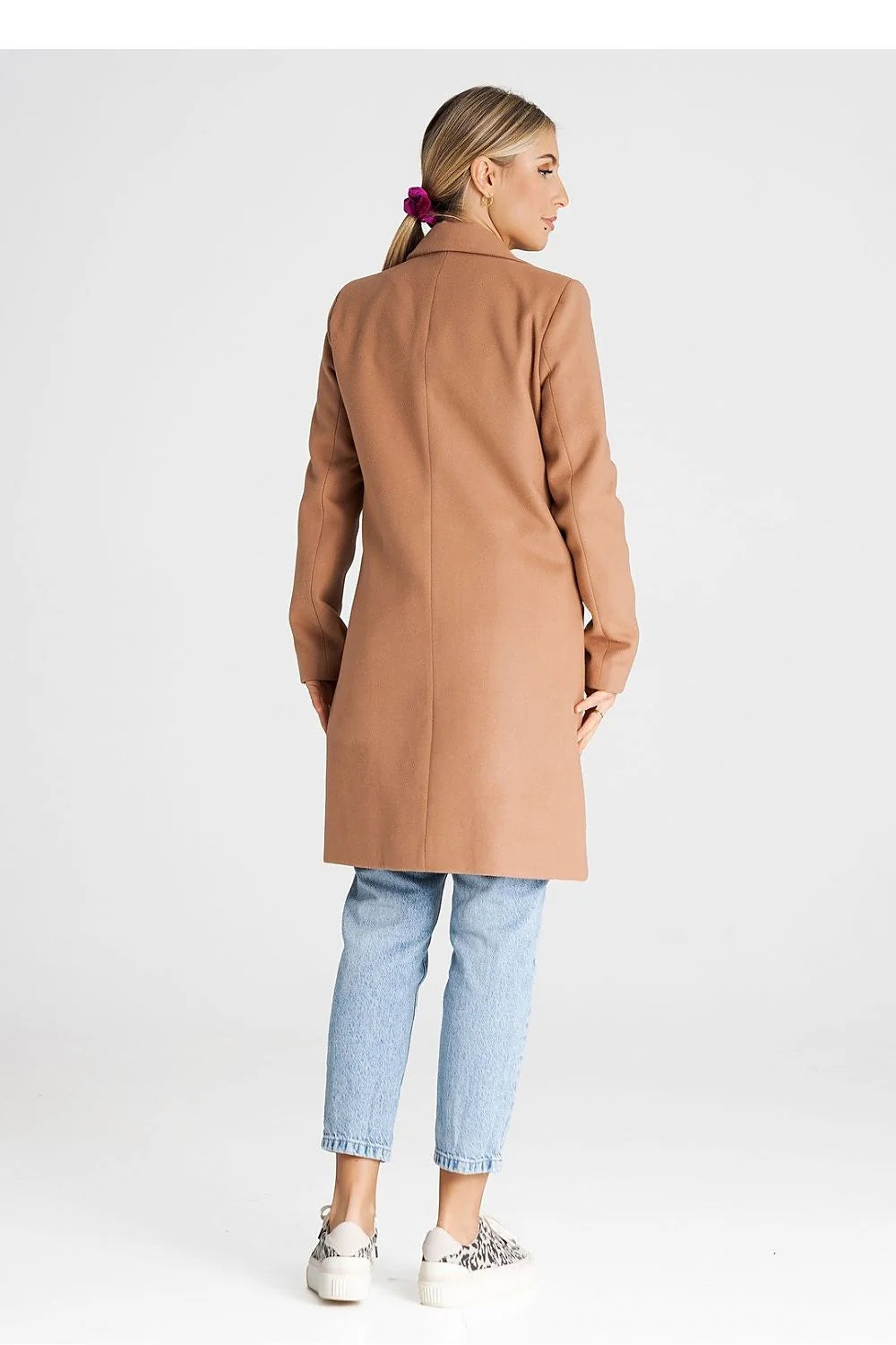 Manteau pour femme élégant longueur genou col matelassé boutons poches passepoilées laine acrylique polyester veste hiver
