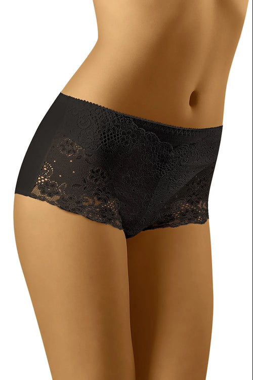 shorty Wolbar lingerie élégante dentelle florale maille coton stretch noir mihaute couvrant festonné confortable maintien discret