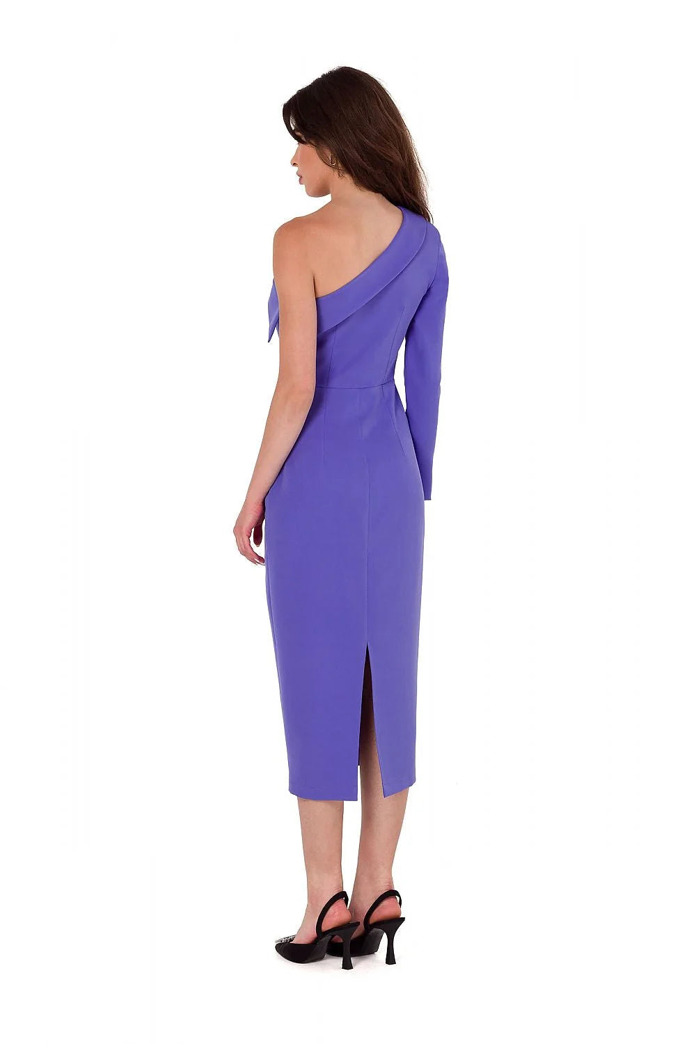 Robe de soirée asymétrique épaule nue manche longue couleur violette tissu de qualité femmes taille ajustée occasion spéciale