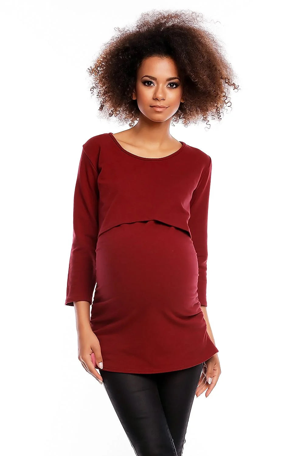 Haut de maternité coton bleu clair casual confort manches longues style élégant pour grossesse
