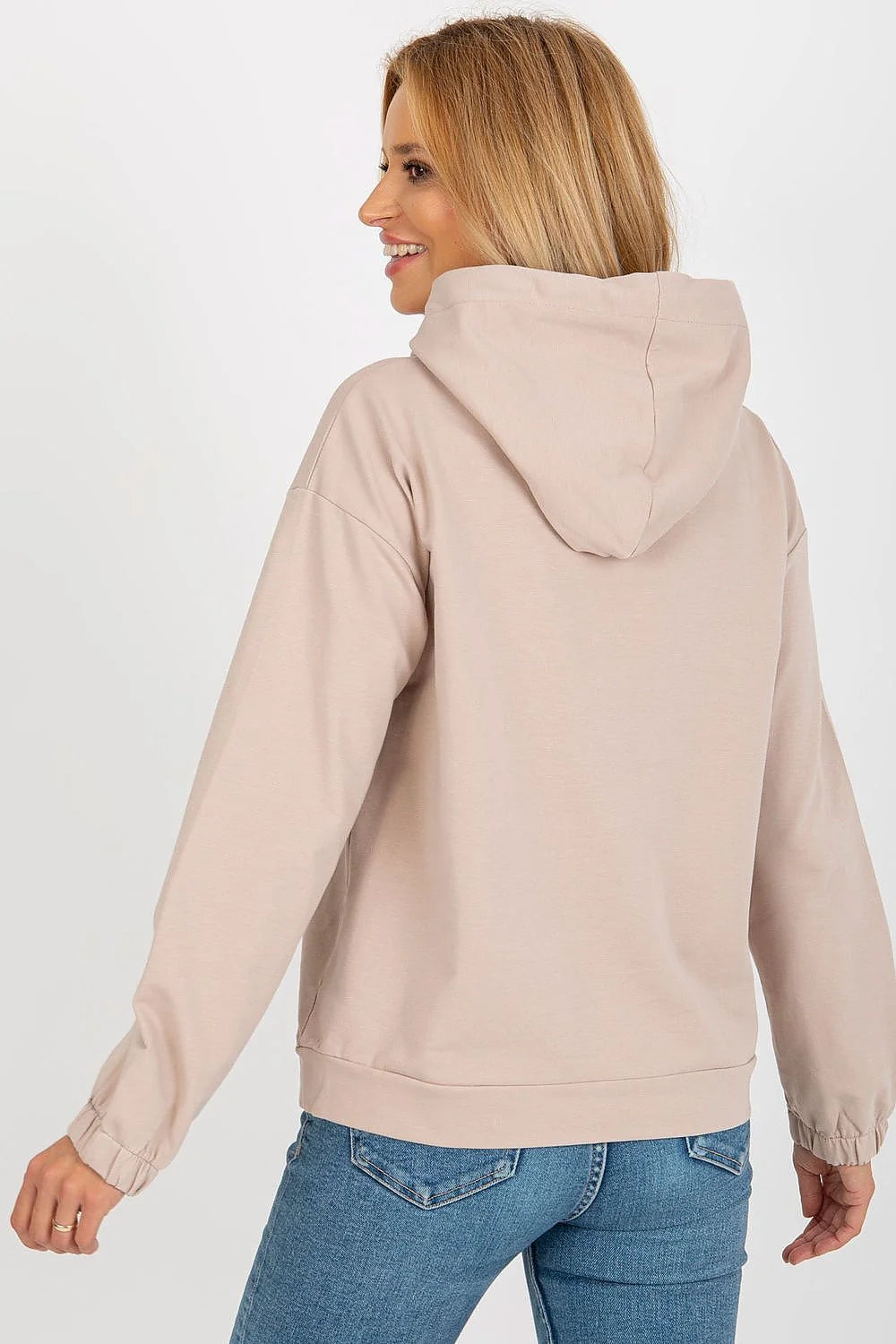 Sweatshirt pour femme Casual en coton doux Coupe relaxée Capuche Poche kangourou Écusson souriant Multicolore