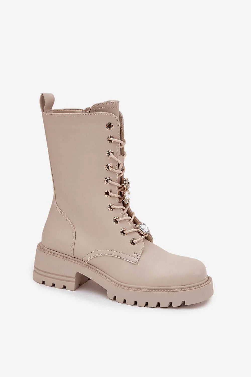 bottes travail femme cuir écologique mi mollet lacets fermeture éclair latérale semelle crantée talon bloc confort ourson coeur bijoux urbain