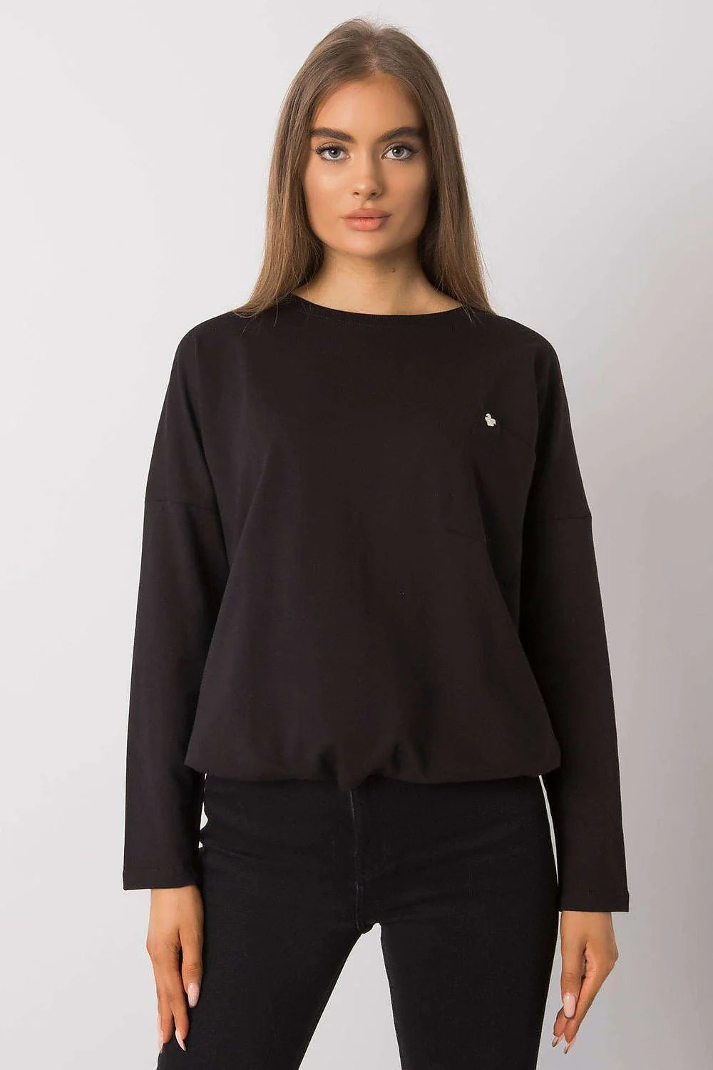 T-shirt femme coton noir manches longues décontracté chic élégant avec motif cœur poitrine