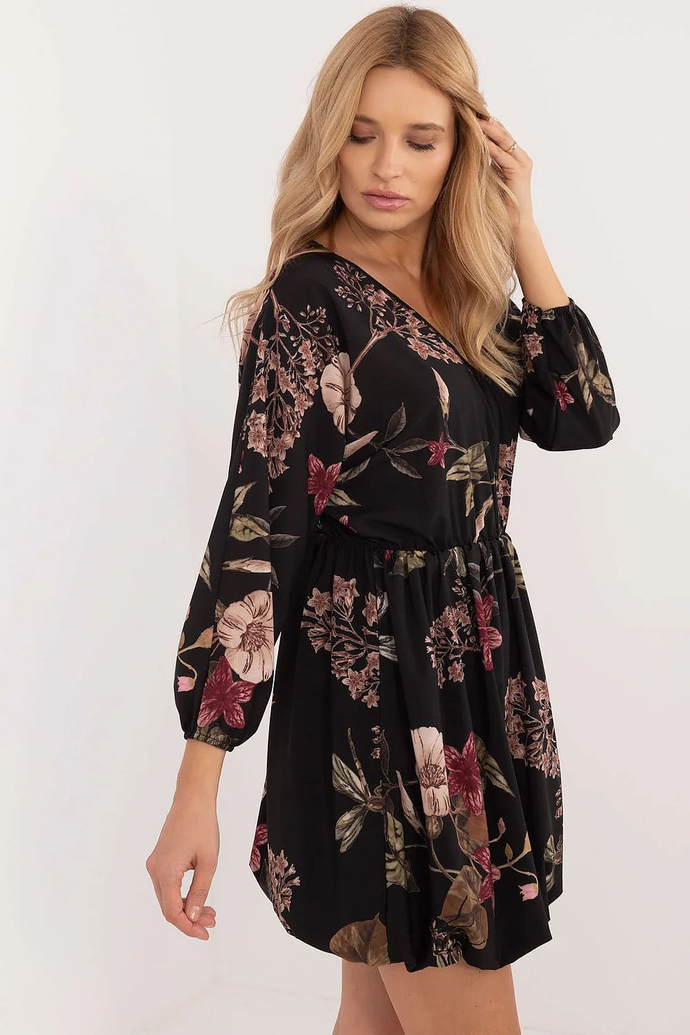 Robe de jour élégante longue manches longues dos nu dentelle noire taille ajustable femme