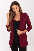 blazer longline bordeaux micropois paillettes viscose polyester doublée ouvert épaulettes structurée col châle manches troisquarts plis délicats poches rabats
