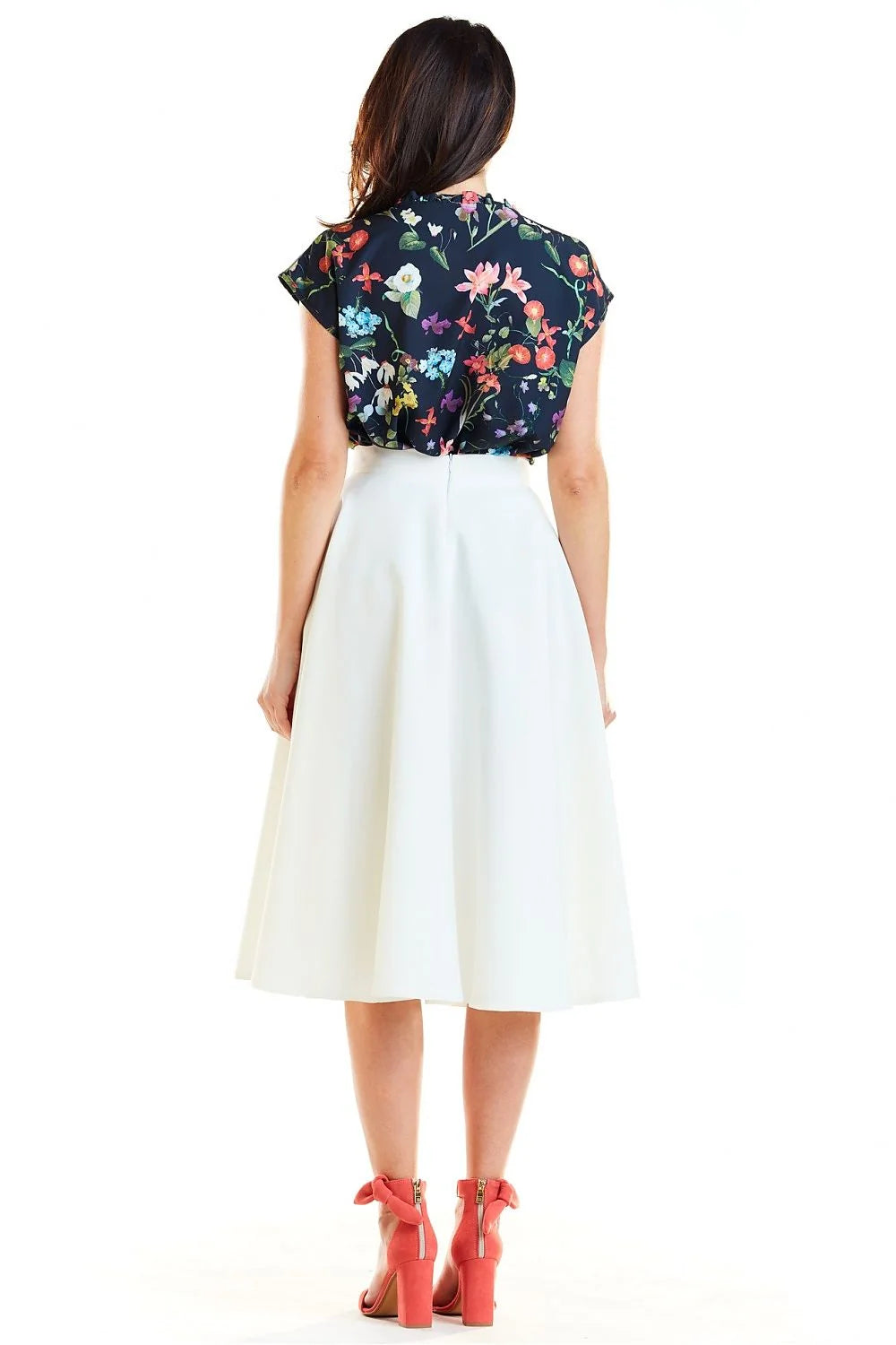 Jupe évasée en tissu fluide blanc chic féminin polyvalent imprimé floral mode printemps femmes élégantes